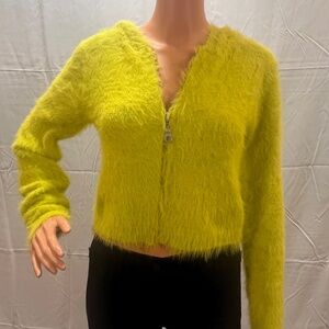 The Ragged Priest chartreuse fuzzy zip-up jacket